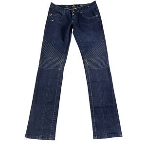 Akademiks AKDMKS Men's 32x34 Low Rise Moto Jeans Stitch Straight Leg Dark Wash